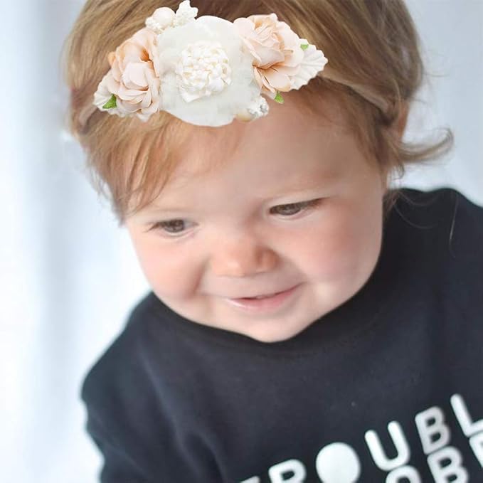 Baby Girl Nylon Headbands Flower Hair Bows Accessories-Elastic Hair Band Crown Handmade FLoral Wraps Birthday Gifts for Girls Newborn Infant Toddler 3Pcs
