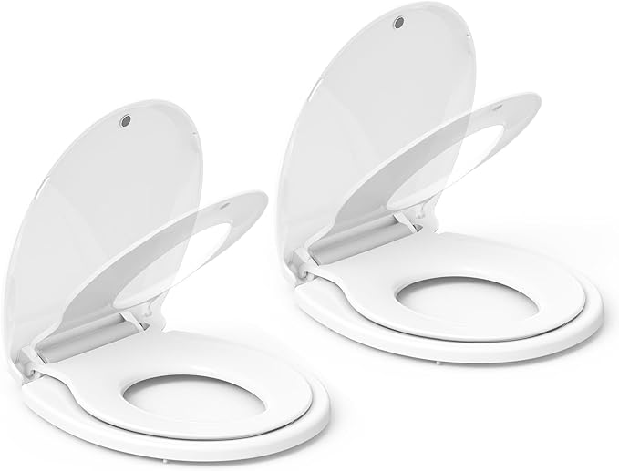 Toilet Seat Cover,17” Toddler Toilet Seat with Built-In Child Potty Training Seat, Soft-Close Hinges, PP Material, Easy Install, Set of 2 for Family Bathroom - White