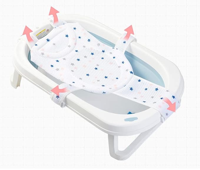 Breathable Mesh Newborn Baby Bath Mat Floating Foam Baby Tub Pillow Adjustable Non-Slip Bath Seat Pad Bath Cushion for Bathtub for 0-18 Months (Style 2-Blue(mesh)) (White)
