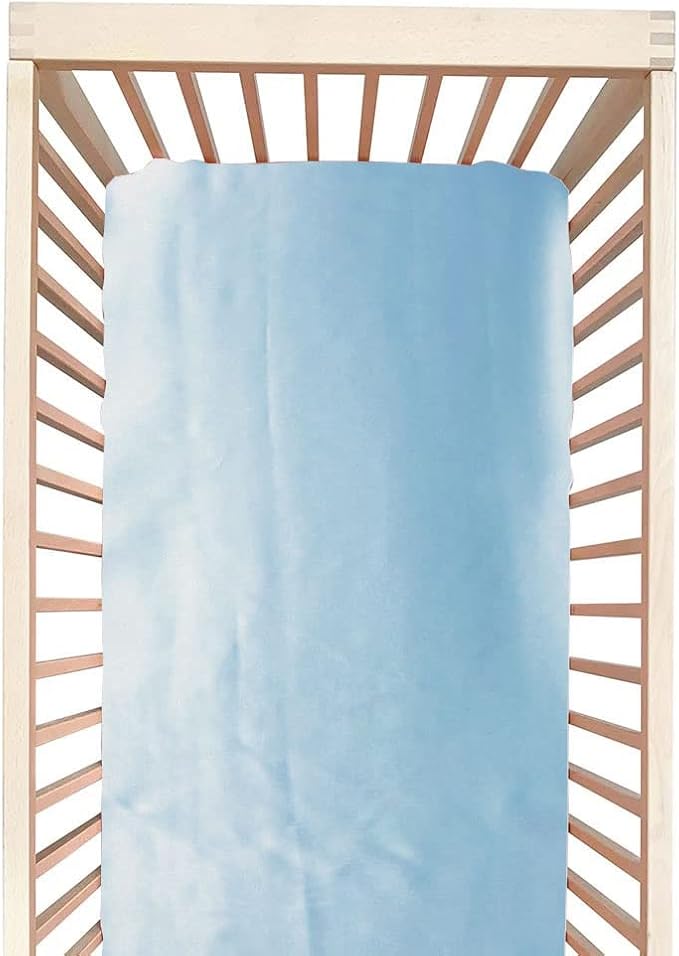 100% Mulberry Silk Crib Sheet for Baby Hair, Standard Crib Mattress Sheet for Boys & Girls, Soft Smooth Breathable Baby Crib Fitted Sheets 28x52, Grey Blue