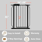 Narrow Baby Gate for Doorways Stairs, 24-29" Wide Pressure Mounted Walk Through Metal Auto Close Safety Child Gatesfor Kids or Pets, Black