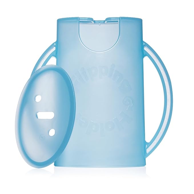 Flipping Holder Squeeze Proof Food Pouch Holder for Toddlers, Babies, Kids, Mess Free No Squeeze Juice Box Drink and Applesauce Snack Holder with Easy Grip Handles and Lid