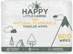 Happy Little Camper Natural Flushable Wipes - Hypoallergenic Wet Wipes with Aloe Vera, Chamomile and Pomegranate Extract - Unscented Baby Wipes Safe for Sensitive Skin - 600 Count