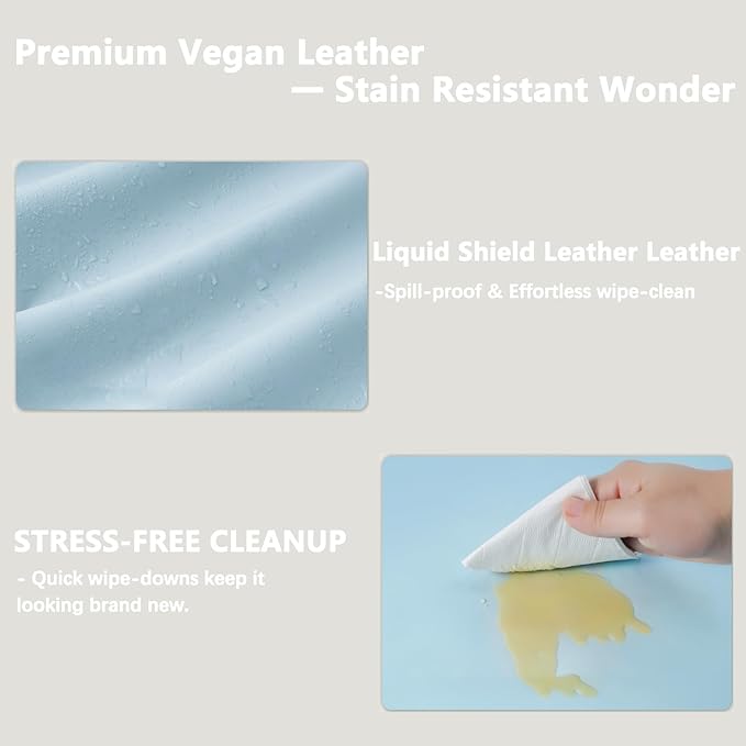 Vegan Leather Changing Pad Cover - 31"X 16" - Waterproof Wipeable, Extra Thick & Portable & Non-Slip Diaper Mat - Fits Standard Changing Tables for Baby Boy Girl (Blue)