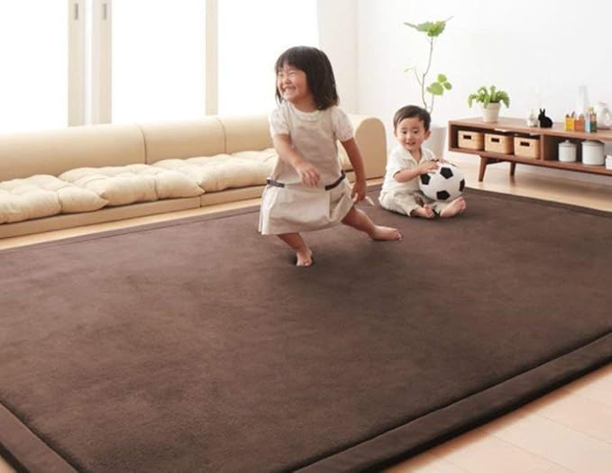Loartee Coral Velvet Crawling Rug (5.0'x 6'8", Coffee) for Toddler Children Play Area Rug Yoga Mat Exercise Pad Carpet
