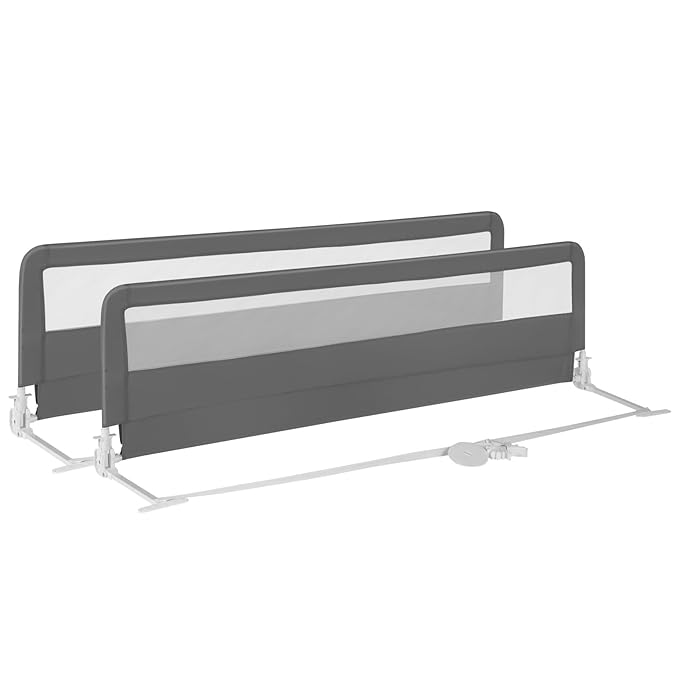 Costzon Bed Rail for Toddlers, 2 PCS Extra Long Swing Down Safety Bed Guards w/Straps for Convertible Crib, Kids Twin, Double, Full Size, Queen & King Bed, Folding Bed Rails for Baby (71-Inch, Gray)