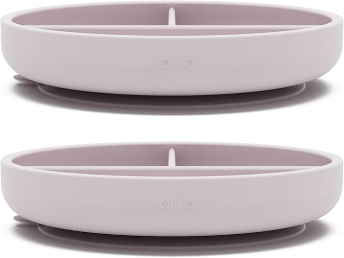 Lalo Suction Plates - 2 Pack, 100% Silicone Non-Toxic BPA-Free Baby Plates with Suction Base To Prevent Accidental Tip-Overs - Suction Plates for Toddlers With Three Divided Sections - Lavender