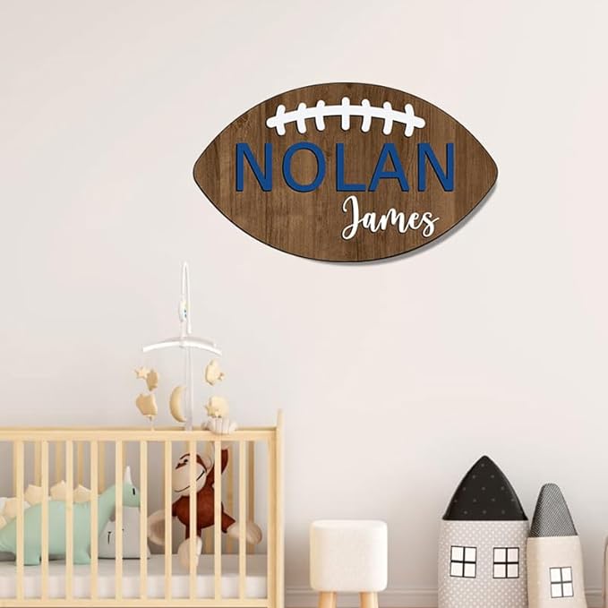 Personalized Football Name Sign, Wooden Name Sign, Football Nursery Decor, Baby Name Sign Wood Sign, Nursery Name Sign for Baby Boys, Football Gift, Kids Room Decor gift/20