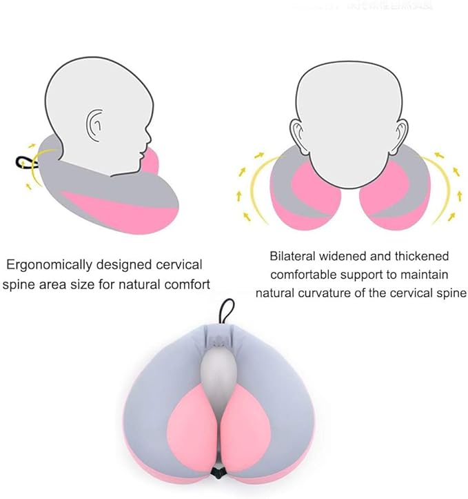 MOOB Kids Pillow Support Neck Pillow for Car & Airplane, Traveling Gifts for Toddler & Children U-Shape Car Seat Head Travel Neck Pillow Support Pink …