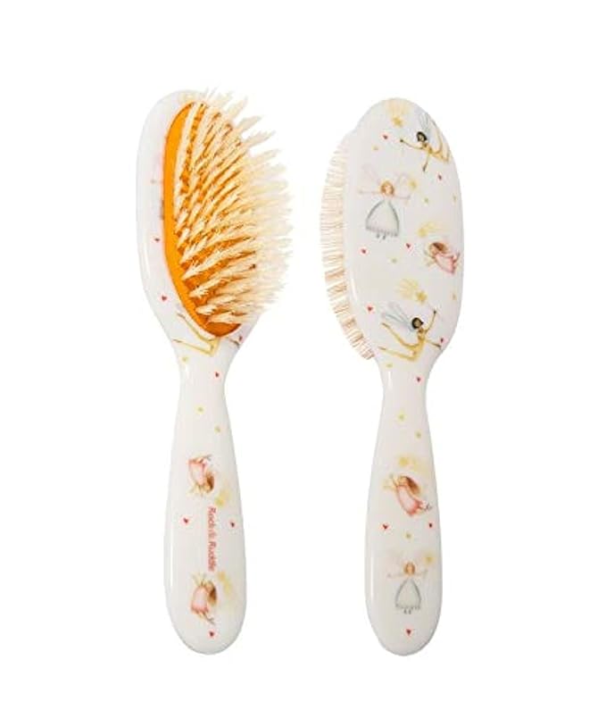 Rock & Ruddle Soft White Natural Boar Bristle Hairbrush for Babies and Young Children. Perfect for Fine Hair Detangling and Smoothing. Fairies Design, Small