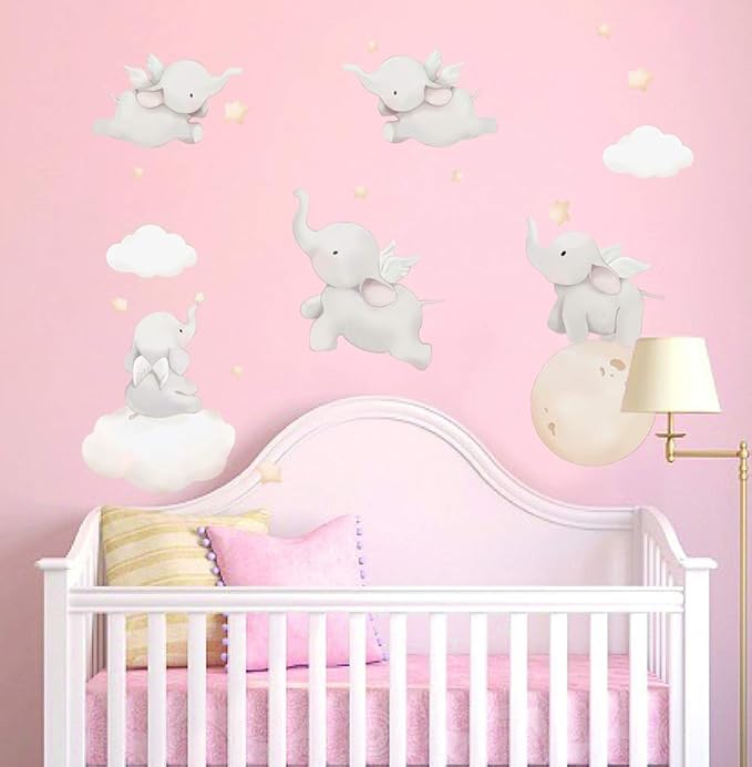 Runtoo Elephant Wall Decal Kids Animals Art Wall Stickers Baby Nursery Bedroom Space Wall Décor
