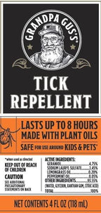 Grandpa Gus's Natural Tick Repellent Spray with Essential Oils - for Humans, DEET-Free, Up to 8 Hours of Protection, Camper Essentials, Safe Around Kids and Dogs, 4 oz (Pack of 2)