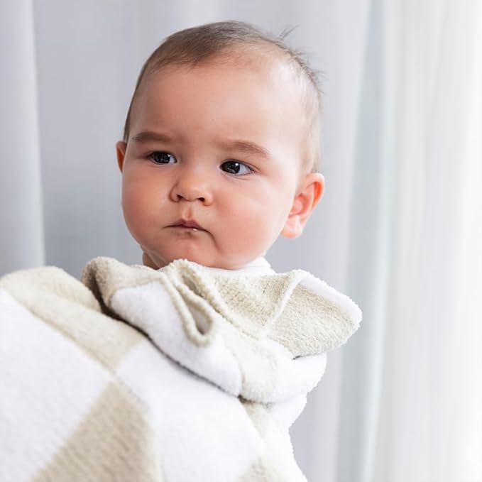 Living Textiles Chenille Knitted Blanket - Taupe Check