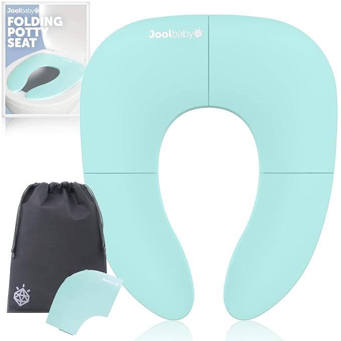Jool Baby Folding Travel Potty Training Seat for Toddlers, Fits Round & Oval Toilets, Non-Slip Suction Cups, Includes Free Travel Bag (Aqua)