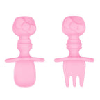 Bumkins Baby Utensils Set, Chewtensils Silicone Spoons for Dipping, Self-Feeding, Baby Led Weaning, Trainer Learning, First Stage Eating, Soft Practice Fork and Spoon, 6 Months, Hello Kitty Pink