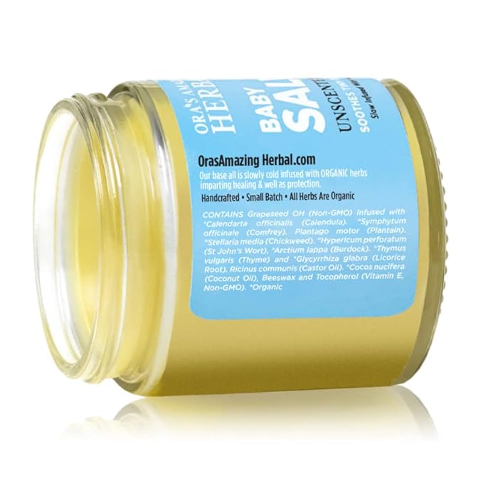 Baby Salve, Diaper Balm Ointment, Drool Rash Prevention, Natural Diaper Cream, Calendula Thyme Burdock Cream, Baby Eczema Acne and Rash Treatment, 4 oz, Ora’s Amazing Herbal