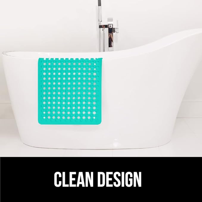 GORILLA GRIP Patented Bath Tub Shower Mat, Machine Washable Bathtub Floor Liner Mats, Suction Cups and Drain Holes to Keep Tubs Clean, Soft on Feet, Bathroom Essentials, 35x16 Inch, Turquoise Opaque