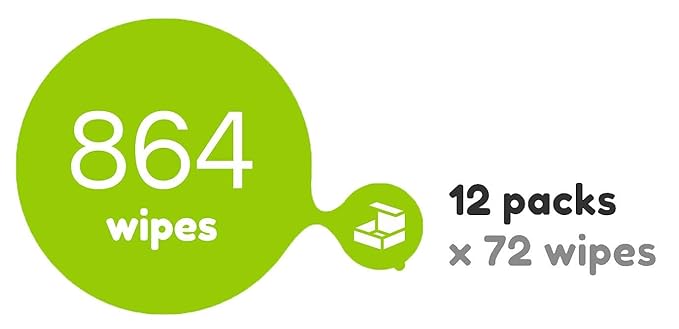 Yugi Green Baby Wipes for Babies Unscented, Compostable, Biodegradable, Plant-Based, Fragrance-Free, for Sensitive Skin, 12 Packs,72 Count,864 wipes