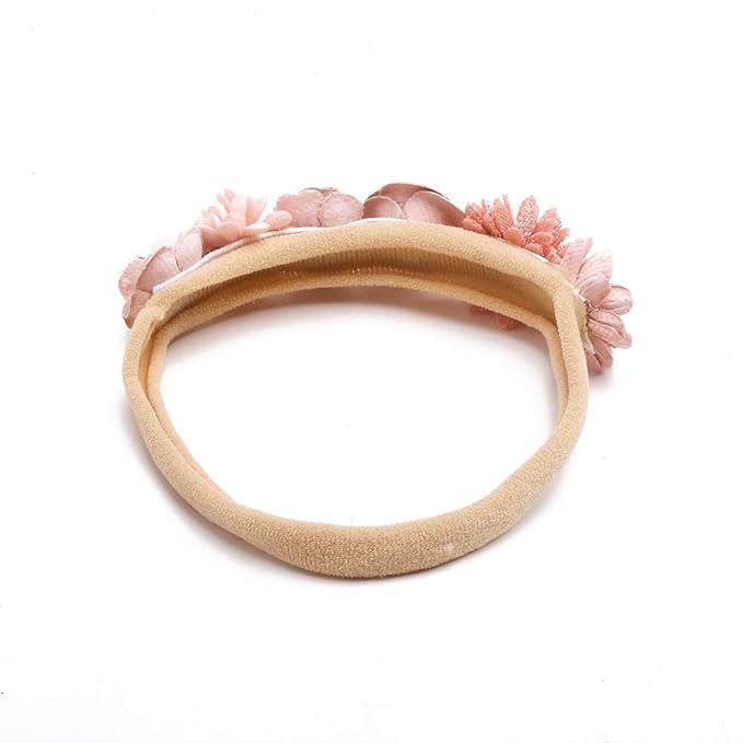 Baby Girl Nylon Headbands Flower Hair Bows Accessories-Elastic Hair Band Crown Handmade FLoral Wraps Birthday Gifts for Girls Newborn Infant Toddler 3Pcs