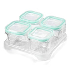 Matyz 4-Pack Glass Baby Food Containers with Airtight Lids and Stackable Tray (Mint Green, 3 OZ Each) - Glass Food Containers Freezer Safe for Baby Toddler - Stackable Baby Food Containers Glass