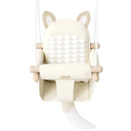 Wooden Hanging Baby Swing with Soft Safety Belt, Cozy Infant Swing Seat for Indoor & Outdoor Use, Adjustable Height, Includes Mounting Hardware – Suitable for Babies & Toddlers(Fox-Themed in Beige)