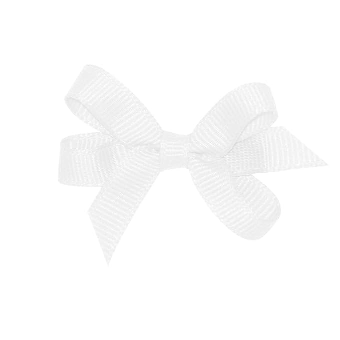 Wee Ones Girls' Plain Wrap Classic Grosgrain Hair Bows on a WeeStay No-Slip Hair Clip, Handmade, Baby, White