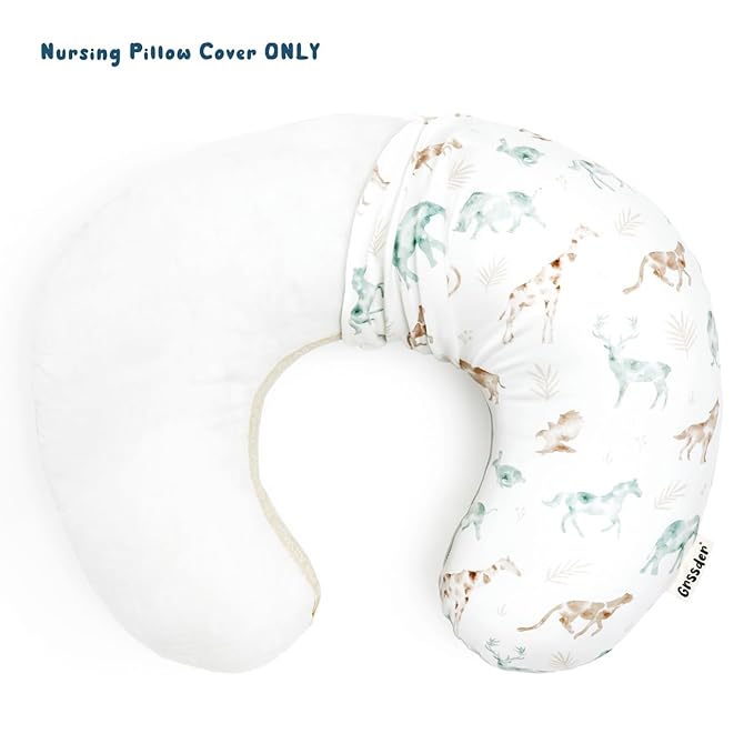 GRSSDER Nursing Pillow Cover Stretchy Minky Removable Nursing Covers for Breastfeeding Pillows, Ultra Soft Comfortable Slipcover for Boy and Girls, Stylish Pretty Animals