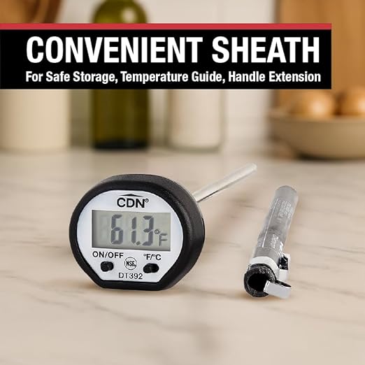 CDN Digital Thermometer | NSF Certified | ProAccurate® | 5" Stem with Protective Sheath | For Meat, Poultry, Candy | Easy One-Button Operation | DT392