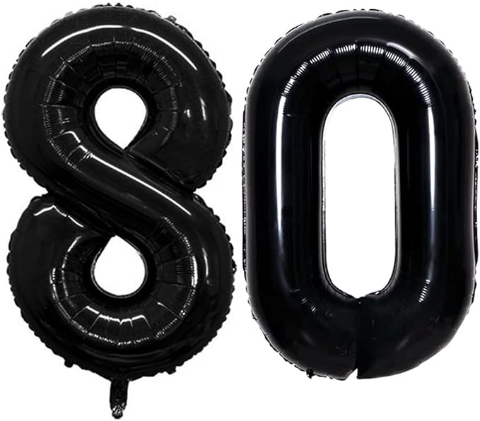 GOER Number 80 Balloons for 80th Birthday Party Decorations,42 Inch Jumbo Foil Helium Balloons for 80th Anniversary (Black)