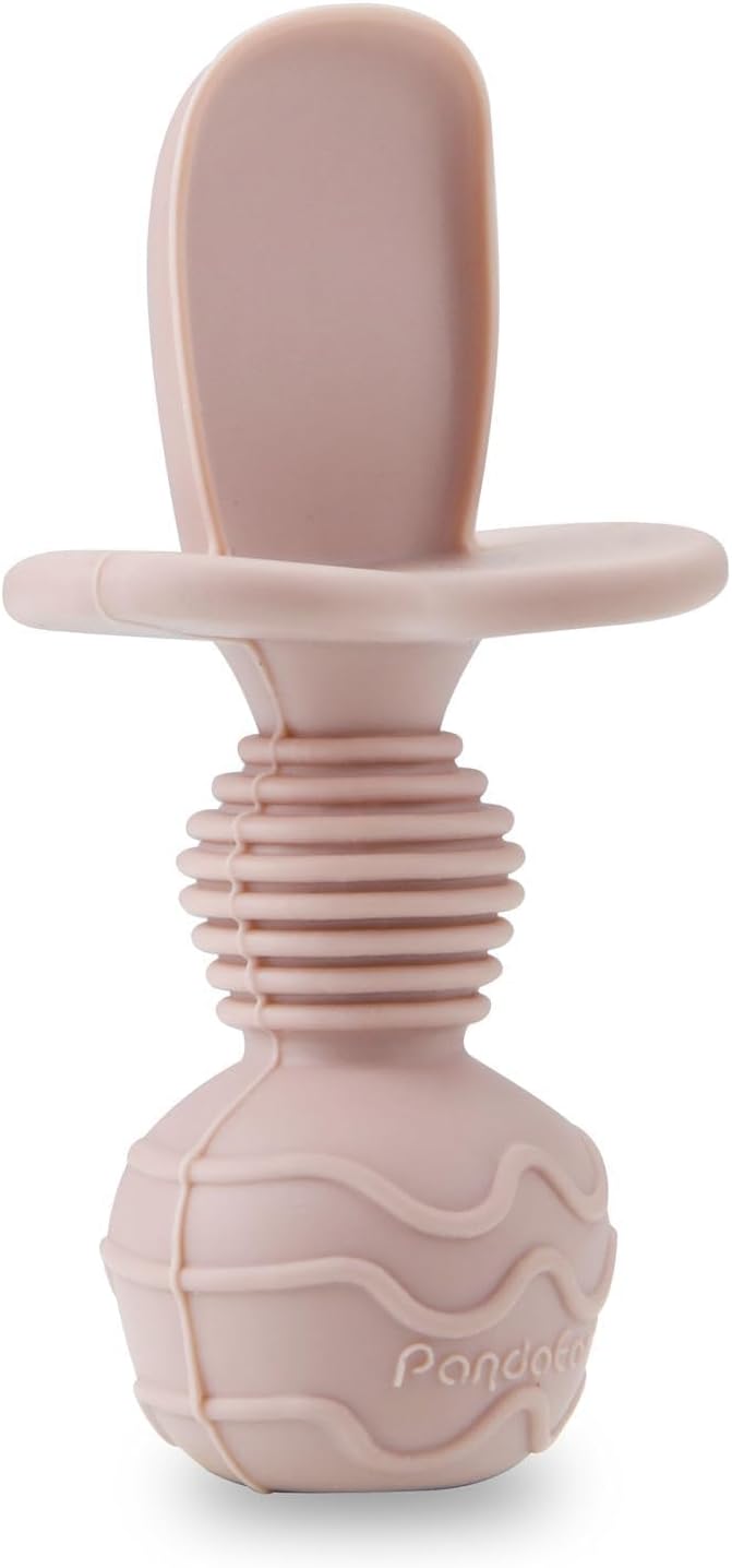 PandaEar 6 Pack Silicone Baby Spoons and Fork Feeding Set- Anti-Choke First Self Feeding Utensils for Baby Led Weaning Ages 3 Months (Pink, Green&Linen)