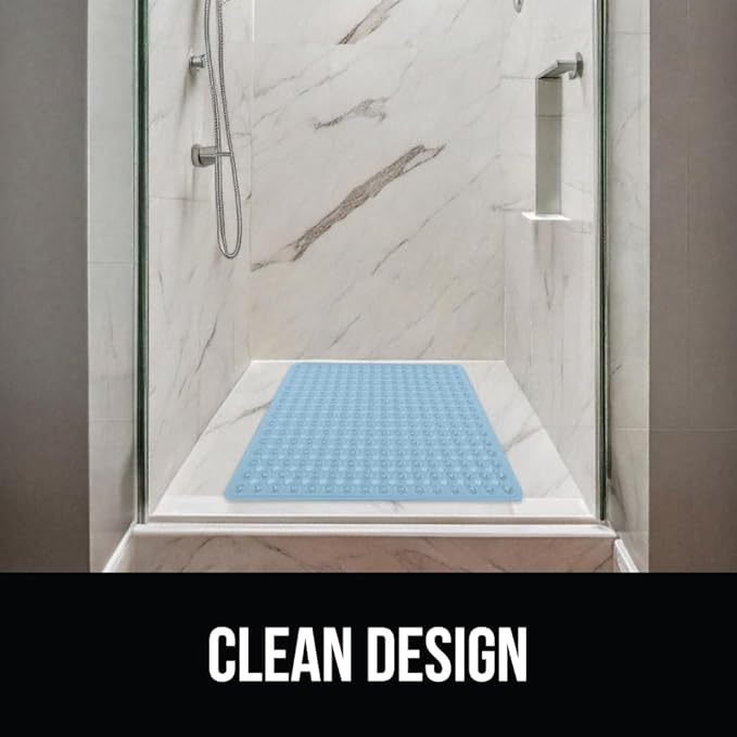 GORILLA GRIP Patented Square Shower Stall Mat, Small Bathtub Floor Mats for Stand Up Showers, Suction Cups and Drain Holes, Machine Wash, Soft on Feet, Bathroom Accessories 21x21 Inch, Sky Blue Opaque