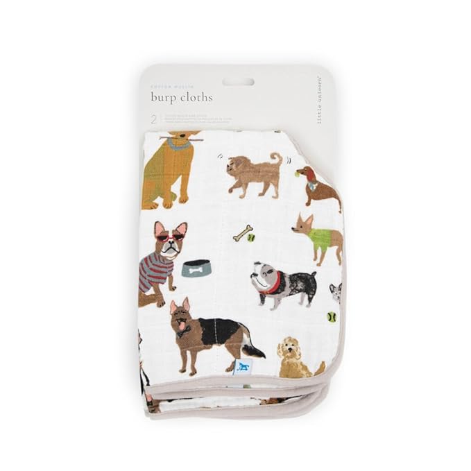 Little Unicorn Ultra-Absorbent Premium Burp Cloth 2 Pack | Soft on Baby's Skin | Larger Size | Ergonomic Design | Set of 2 (Woof)