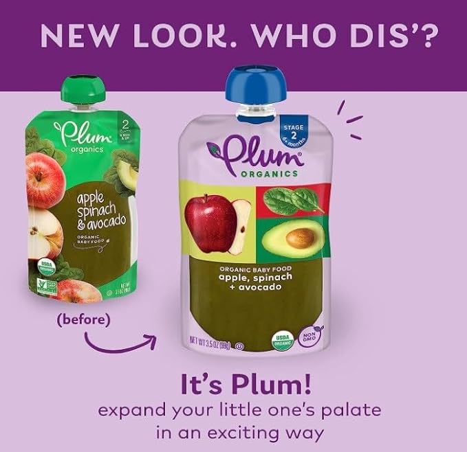 Plum Organics Stage 2 Organic Baby Food - Apple, Spinach, and Avocado - 3.5 oz Pouch (Pack of 12) - Organic Fruit and Vegetable Baby Food Pouch