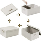 HOONEX Foldable Storage Bins with Lids, 2 Pack, Storage Boxes with Carrying Handles and Sturdy Heavy Cardboard, 16.5" L x 11.8" W x 7.5" H for Shoes, Books, Clothes, Linens, Beige