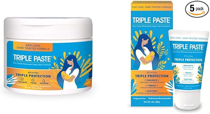 Triple Paste Diaper Rash Cream, Hypoallergenic Medicated Ointment for Babies, 16 oz (Packaging May Vary) and Triple Paste Diaper Rash Cream for Babies - 3 oz Tube