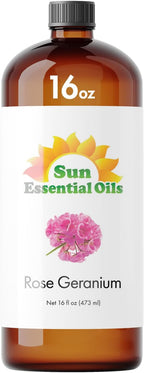 Sun Essential Oils - Rose Geranium Essential Oil 16oz for Aromatherapy, Diffuser, Calming, Skin Care