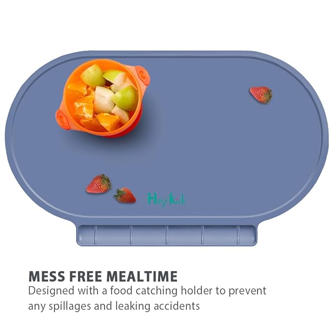 Silicone Placemat for Baby, Silicone Baby Toddlers Non-Slip Tablemats Stain Resistant Anti-Skid Reusable Dishwasher Safe Table Mats, Portable Food Mat Travel (Oxford Green/Lake Blue)