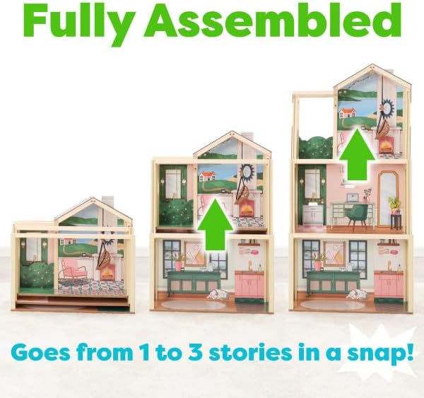 Click & Play Fully Assembled Pop-Up Wooden Dollhouse