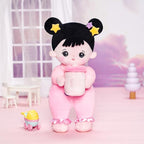 OUOZZZ 10" Soft Baby Doll for 1 Year Old Girl Gifts - Asian Doll Toys for 1 Year Old Birthday Christmas Plush Gift for Toddler Pink Straps Black Hair