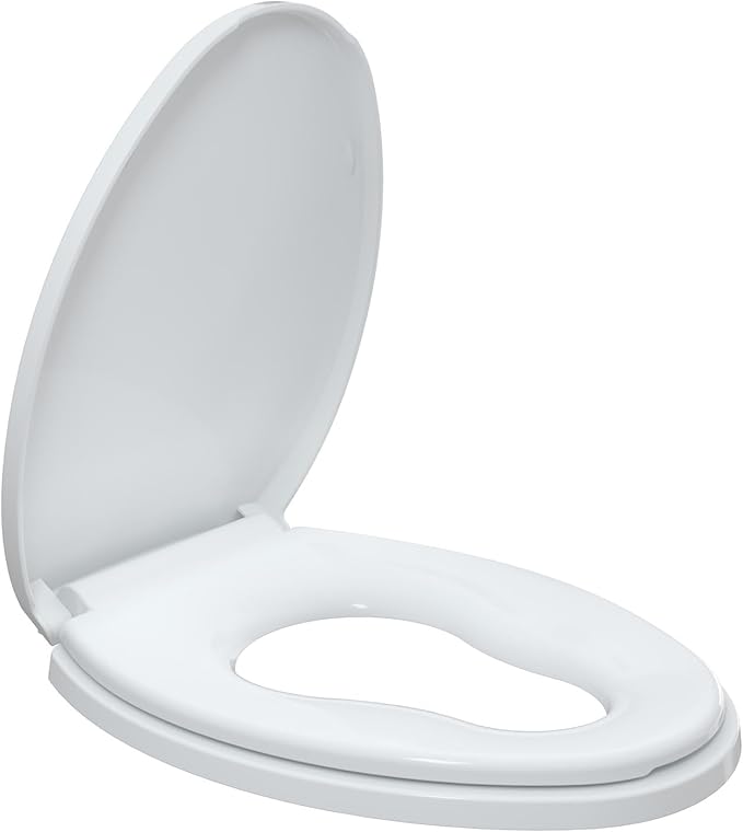 R&T Elongated Toilet Seat with Built in Potty Training Seat, Slow Close Toddler Seat Fits both Adult and Child, Easy To Install & Clean