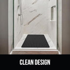 GORILLA GRIP Patented Square Shower Stall Mat, Small Bathtub Floor Mats for Stand Up Showers, Suction Cups and Drainage Holes, Machine Wash, Soft on Feet, Bathroom Accessories 21x21 Inch, Black Opaque