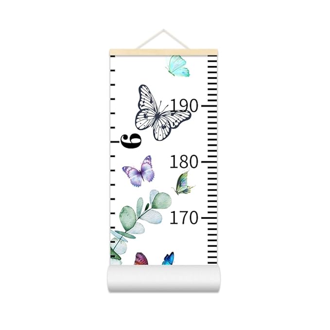 Baby Growth Chart for Wall - Height Chart for Kids Nursery Decor Wall Hanging Measurement Ruler Toddler Room Decor Play Room Essentials Birthday Christmas Gifts for Boys Girls 79"X7.9" (Butterfly)