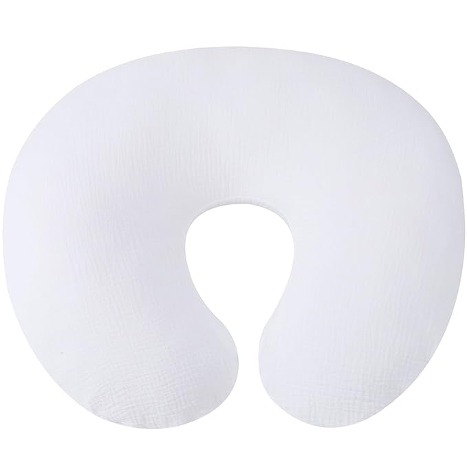 Onacosht Muslin Nursing Pillow Cover Soft 100% Cotton Feeding Pillow Slipcover Fits Standard Infant Nursing Pillow for Boy and Girl, White