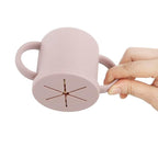 PandaEar 2 Pack Silicone Baby Straw & Snack Cup with 2 Spoons 2 Forks, Dual-Purpose Toddler Training Cups, Pink Green