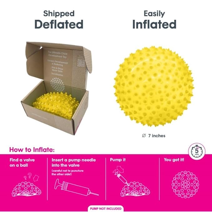 Edushape Original Sensory Ball - 7" Deflated Yellow Color Baby Ball Enhances Gross Motor Skills for Kids 6 Months & Up