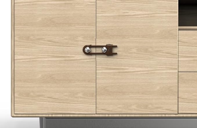 4 Pack Child Proof Sliding Cabinet Door Code Locks Baby Safety Cupboard Locks Adjustable U Shaped Cabinet Latches for Knob Handle Drawers Closet (4 PCS, Coffee)