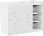Nursery Dresser Changing Table Dresser with Changing Top Diaper Changing Station with 5 Drawers and 3 Shelves for Children's Room，White