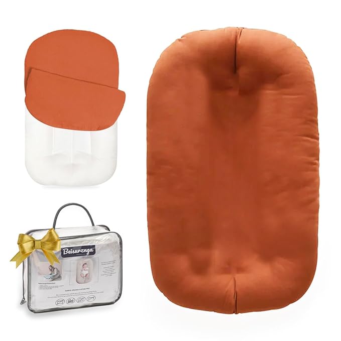 Baby Lounger - Snuggle Cozy Me Infant Lounger for Newborns | Breathable & Soft, Portable Awake-Time Pad, Essential Baby Gift- Orange (Lounger Cover Included)