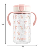 Evorie Tritan Spill Proof Toddler Straw Sippy Cup, 10 oz for Baby and Toddlers 1-3 Years Old, No Spill Straw Water Bottle with Removable Handles, Ideal for School, BPA-Free, Pink Rabbit