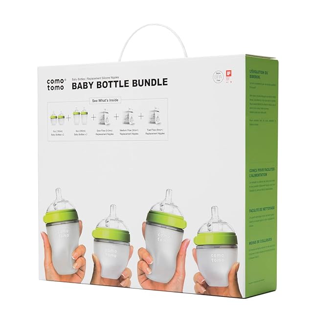 Comotomo Baby Bottle Bundle, Green, (7 Piece Set)